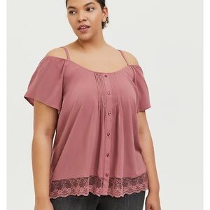 Torrid 00x Dusty Rose Challis Cold Shoulder Top NWT